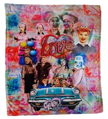 New I Love Lucy TV Show Collage Plush Fleece Throw Gift Blanket Ethel Ricky Pink • $22.36