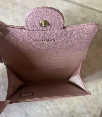 $750 • Buy Chanel Pink Quilted Classic Caviar Flap Card Holder Wallet Lambskin Leather