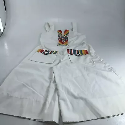 Vintage 70s PBJ By Jerell Romper Jumpsuit Dress Wide Leg White Rainbow (11) • $90