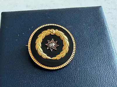 Antique 10k Yellow Gold Black Onyx Diamond Seed Pearl Mourning Brooch / Pendant • $350