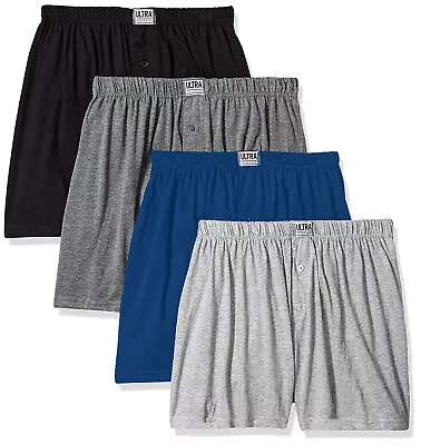 Mens Cotton Boxer Shorts 100% Cotton Knit Plain Color Underwear (Pack Of 4) • $20.95