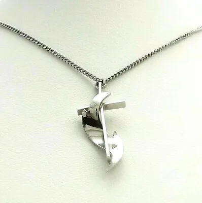 Vintage Simmons Sterling Silver Rhodium Plated Methodist Cross Pendant Necklace • $56.05