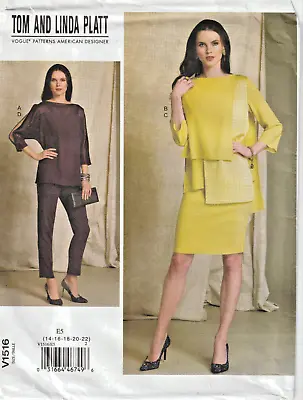 Vogue 1516 Pattern Designer PLATT ~ TOP W OVERLAY SLIM PANTS & SKIRT ~ Size 6-14 • $14.99