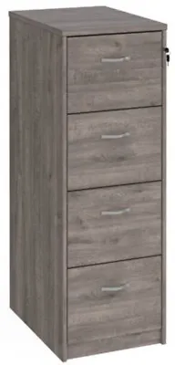 Wooden 4 Drawer Filing Cabinet With Silver Handles 1360mm High - Grey Oak • £289.51