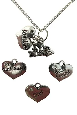 SILVER NECKLACE I Love My Dog Family Gem Charm Pendant Love Heart Gift + Bag • £6.97