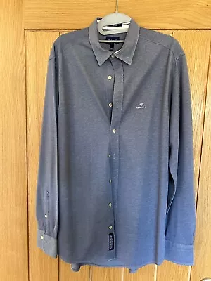 Gant Mens Long Sleeve Button Down Collar Shirt Blue 15.75 Soft Knit Fabric • £6.50