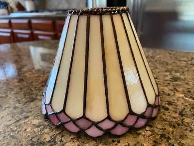 Vintage Stained Tiffany Style Glass Mini Lamp Shade Pink Petal  FREE SHIPPING • $27.99