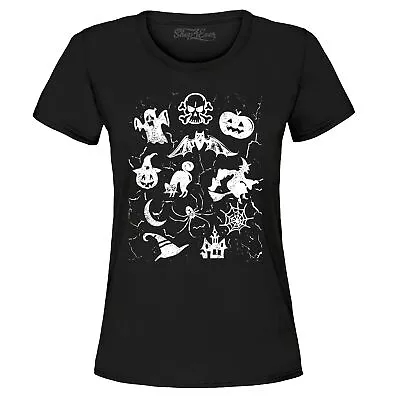 Halloween Mash Witch Skull Pumpkin Ghost Cat Women's T-Shirt Halloween Shirts • $14.95