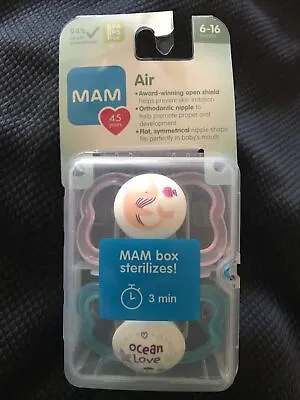MAM Air Pacifiers 2 Pack Skin Soft Silicone Pacifiers 6+ Months ~ NEW • $9.99