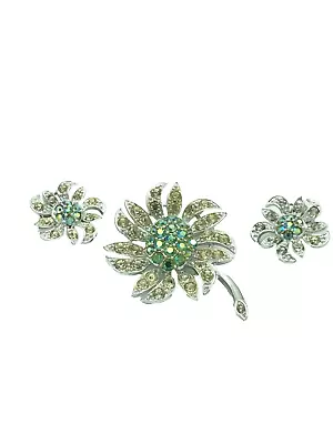 Sarah Coventry VTG Mountain Flower Jewelry Set Brooch Clip Earring Silver Signed • $19.99