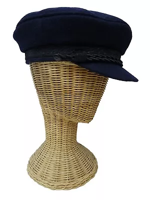 ELBSEGLER Men's Vintage Sailors Nautical Maritime Cap Navy Blue Wool 55cm Small • £14.99