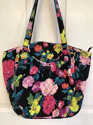 Vera Bradley Glenna Tote Handbag Black Pink Teal Florals Shoulder Bag • $25