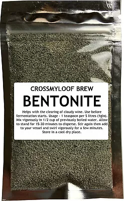 Bentonite. For Fining & Clearing Home Brew Wine & Cider 50g/100g Resealable Pack • £2.80