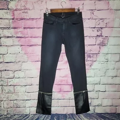 J Brand Black Alley Cat Skinny Jeans Zipper Lamb Leather Bottom Jeans 27 • $65