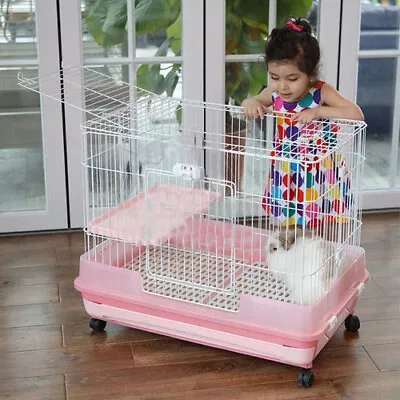 Large 32  Deluxe 2-Level Guinea Pig Rabbit House Cage Hutch Chinchilla Ferret  • $80.28