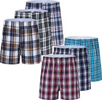 3 6 12 Mens Boxers Shorts Underwear Trunk Plaid Checker Cotton Loose Fit Classic • $10.49