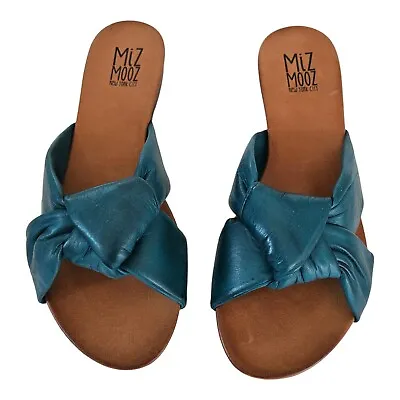 Miz Mooz Aliza Marine Leather Knot Detail Slide Sandals Women's 8.5-9 EU 39 • $30.24