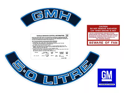 Holden HZ WB VB V8 Engine Decals -5.0 LITRE GMH- Air Cleaner +Beware +Emission • $69.95