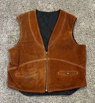 Vintage ABC For Kawasaki Leather Suede Vest Adult Medium (?) Brown Quilted Lined • $17.95
