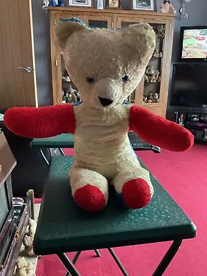 Vintage Chad Valley Very Large Red White And Blue Unjointed Teddy Bear 22 Inches • £9.95