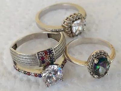 Lot Of Antique 925 Sterling Silver Rings Cubic Zirconia Stones S 65/95/775 • $96