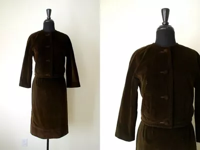 Vintage 1950s Womens Brown Velvet Skirt Suit XS S Blazer Jacket Pencil Skirt MCM • $58.50