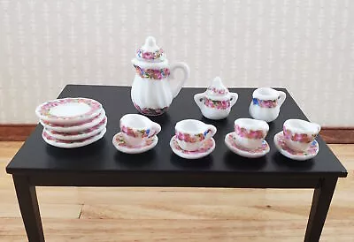 Dollhouse Coffee Set Dinner Plates Pink Floral Ceramic 1:12 Scale Miniature • $10.99