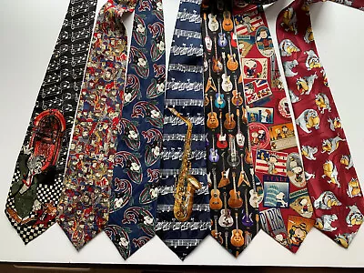 Lot Of 7 Novelty Neckties Mickey Mouse Tom & Jerry Music Peanuts • $29.98
