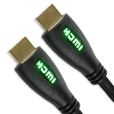 GREEN LED HDMI LEAD WITH ETHERNET Glow TV Console Xbox PS3 PS4 Nintendo Switch • £8.27