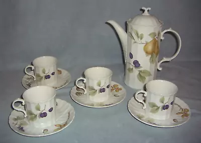 Mikasa MAXIMA BELLE TERRE COFFEE TEA POT 4 CUPS SAUCERS China Fruit Motif Japan • $49.98