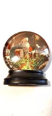 Vintage Picture Of Santa On Snow Globe Wooden Base Christmas Holiday Decor • $19.79