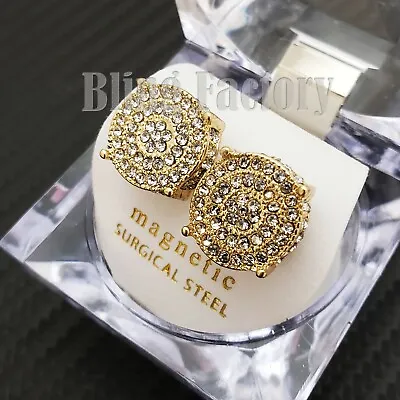 Iced Gold Plated Alloy Simulated Diamond Fashion Bling Magnetic Earring Earrings • $16.99