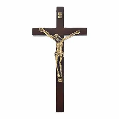 $12.75 • Buy Vintage Wooden Metal Wall Cross Crucifix Holy Religious Carved Christ Dark Brown