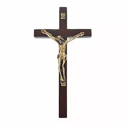 Vintage Wooden Metal Wall Cross Crucifix Holy Religious Carved Christ Dark Brown • $13.59