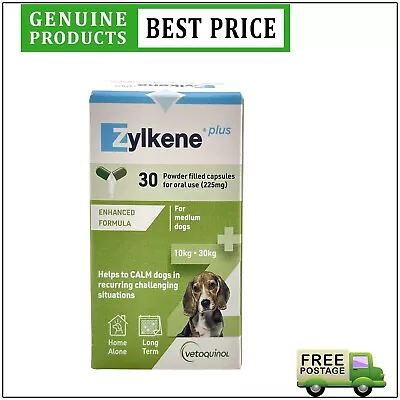 Zylkene Plus For Dogs 10-30 Kg Calming Nutritional Supplement 30 Capsules • $90.92