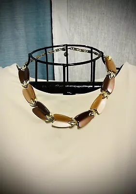 Vintage 1960s Lisner Two-Tone Brown Lucite Choker Necklace 17  Paperclip Chain • $35