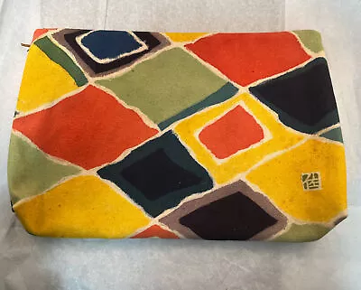 Vintage MCM Mod Geometric Canvas Zippered Purse Clutch Yellow Orange Green Black • $15.99