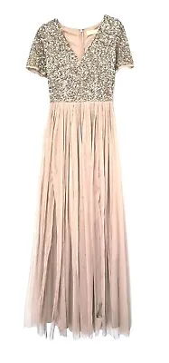 MAYA Deluxe Dusky Pink Long Chiffon Dress. Sequin Bodice. New (with Tear). UK 6+ • £5
