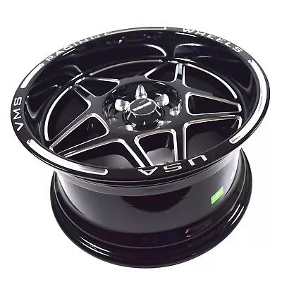 VMS Racing Front Or Rear Delta Black Lip Drag Rim Wheel 4 Lug 15x8 4X100 +20 ET • $199.95