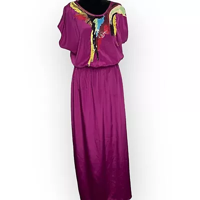 Matthew Williamson Butterfly  Maxi Dress Women's 14 Purple Sequin Blouson Boho • £39.51