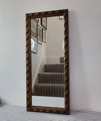 Vintage Vertical Hall Mirror Acanthus Scroll Chunky Wooden Frame Wall Mounted • £49.99