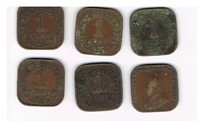 1919 Strait Settlements 6 X King George V One Cent Coins • $1.95