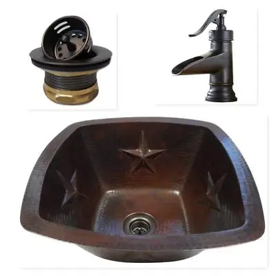 15  Square Copper Bar Prep Sink With STARS Design And 2  Drain And ORB Faucet • $299.95