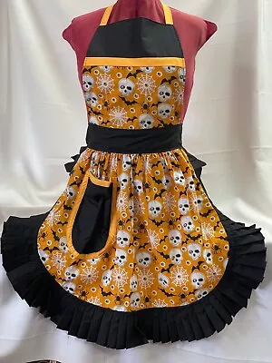 £26.99 • Buy RETRO VINTAGE 50s STYLE FULL APRON / PINNY - HALLOWEEN THEME On ORANGE With BLAC