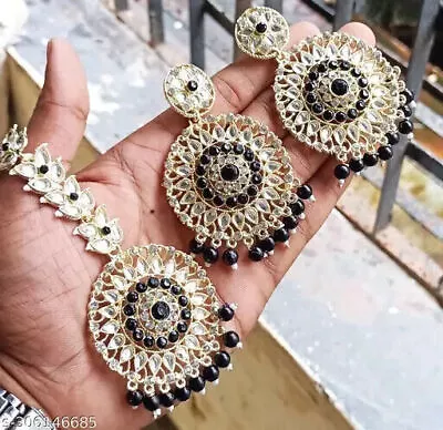 Indian Gold Plated Bollywood Style Kundan Jhumka Earrings Enameled Jewelry Set • $32.56
