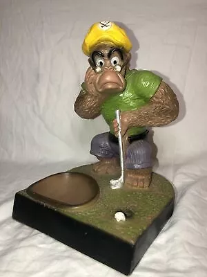 Vtg Universal Statuary Corp Monkey Ape Playing Golf Trinket Tray Figurine 1971 • $28