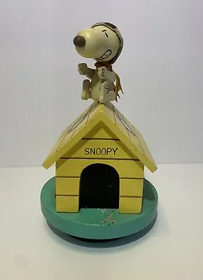 Vintage 1968 Schmid Snoopy Flying Ace Dog House Music Box Red Baron Peanuts • $40