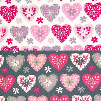 100% Cotton Poplin Rose & Hubble HEART & DAISY PINK SILVER Material Metre FQ • £3.50