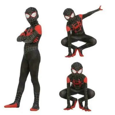 Spider-Man: Into The Spider-Verse Kids Costume Miles Morales Cosplay Zentai Suit • $22.99