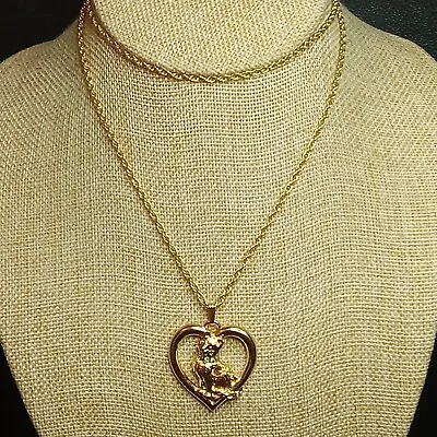 Vintage Signed AVON Chain Necklace Heart Whit Cat Pendent. 6091 • $17.99